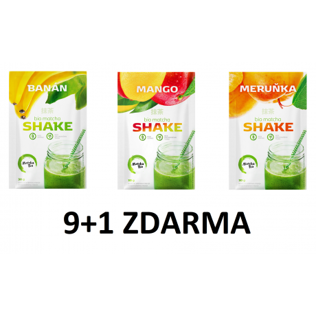 Matcha Tea shake mango + banán + meruňka v akci 9+1 Zdarma