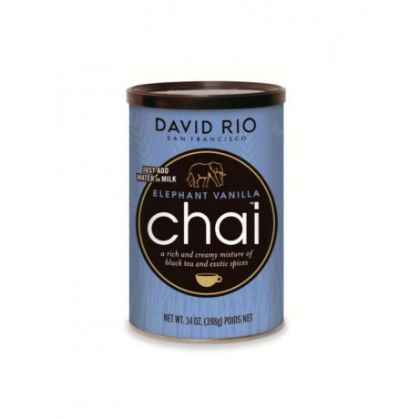 David Rio Elephant Vanilla Chai 398g, oblíbený kořeněný černý čaj zjemněný o příchuť vanilky.