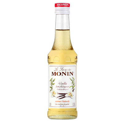 Monin vanilkový sirup na dochucení kávy v dárkovém setu.